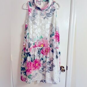 Eliza J Pink and Green Floral Sleeveless Cowl Neck Midi Dress I. Size 16W